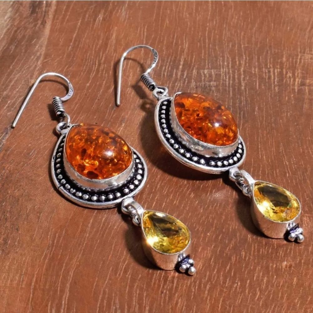 Amber Citrine Handmade Drop Dangle Earrings Jewelry 2.6"